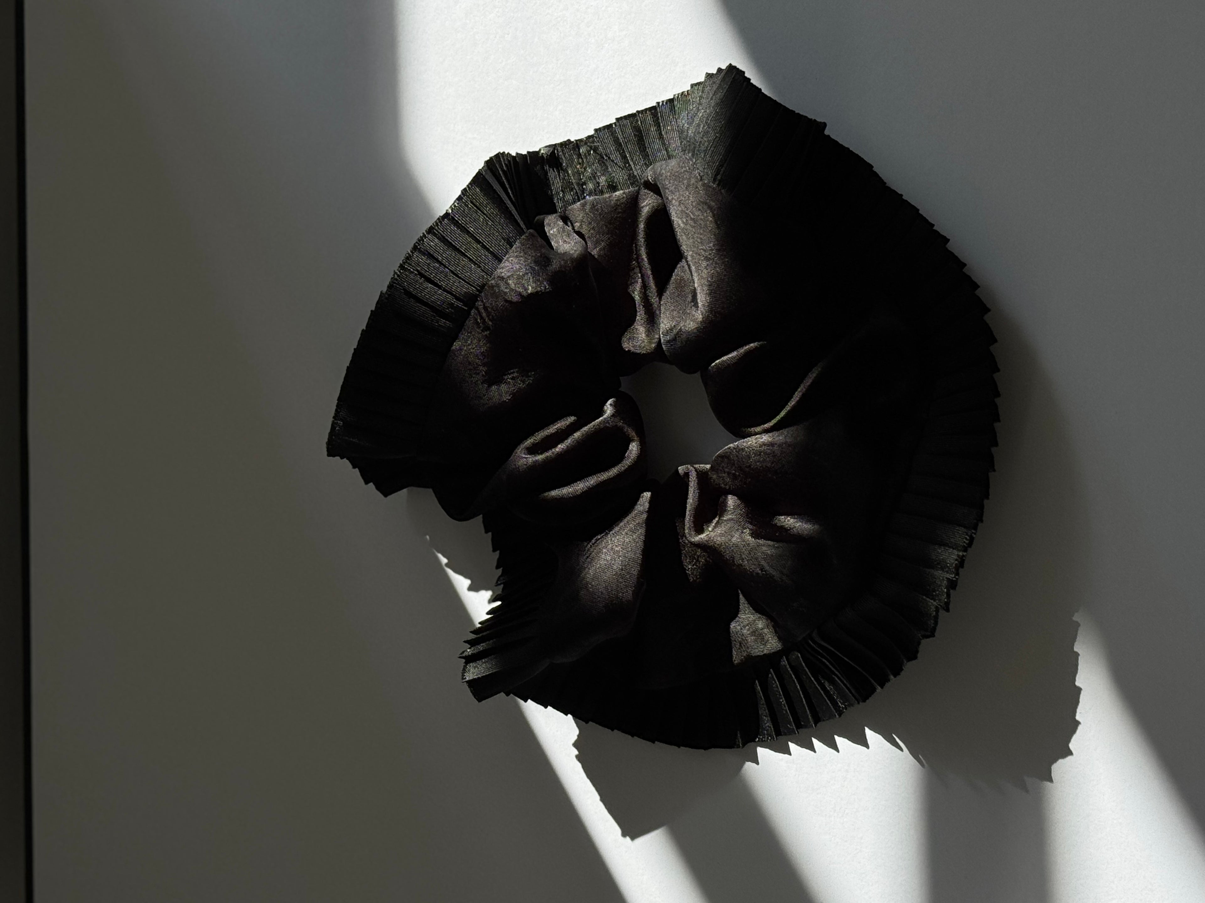 Elegance-Black silk Scrunchie with organ pleated lace,elegant Ponytail Holders,daylily hair tie