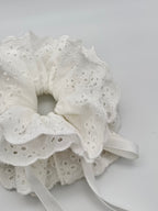 Cloud – White Lace Scrunchie with Adjustable Ribbon
