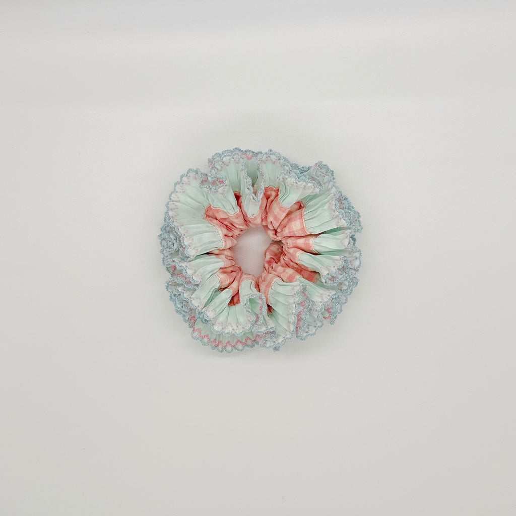 Bubble Cream - Ruffle Blue & Pink Scrunchie