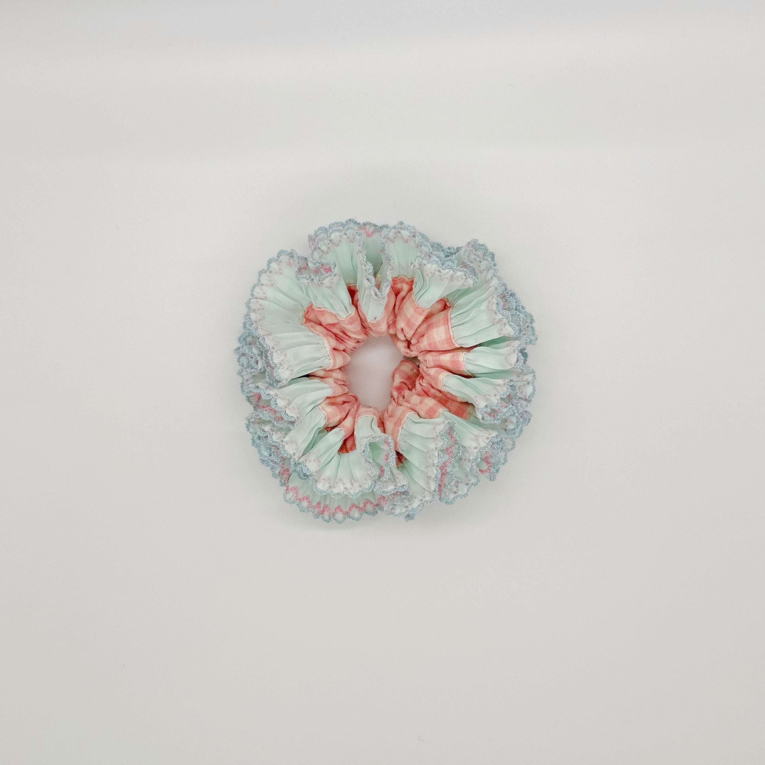 Bubble Cream - Ruffle Blue & Pink Scrunchie