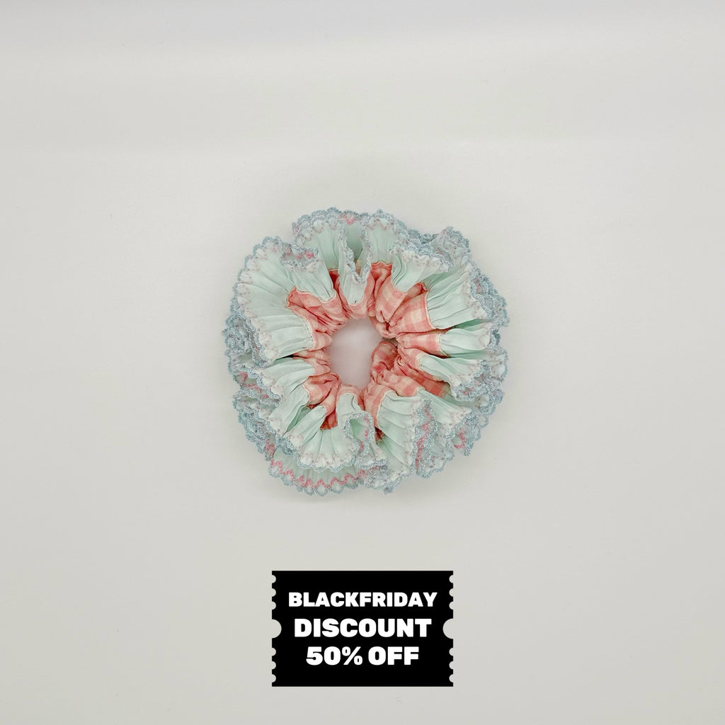 Bubble Cream - Ruffle Blue & Pink Scrunchie