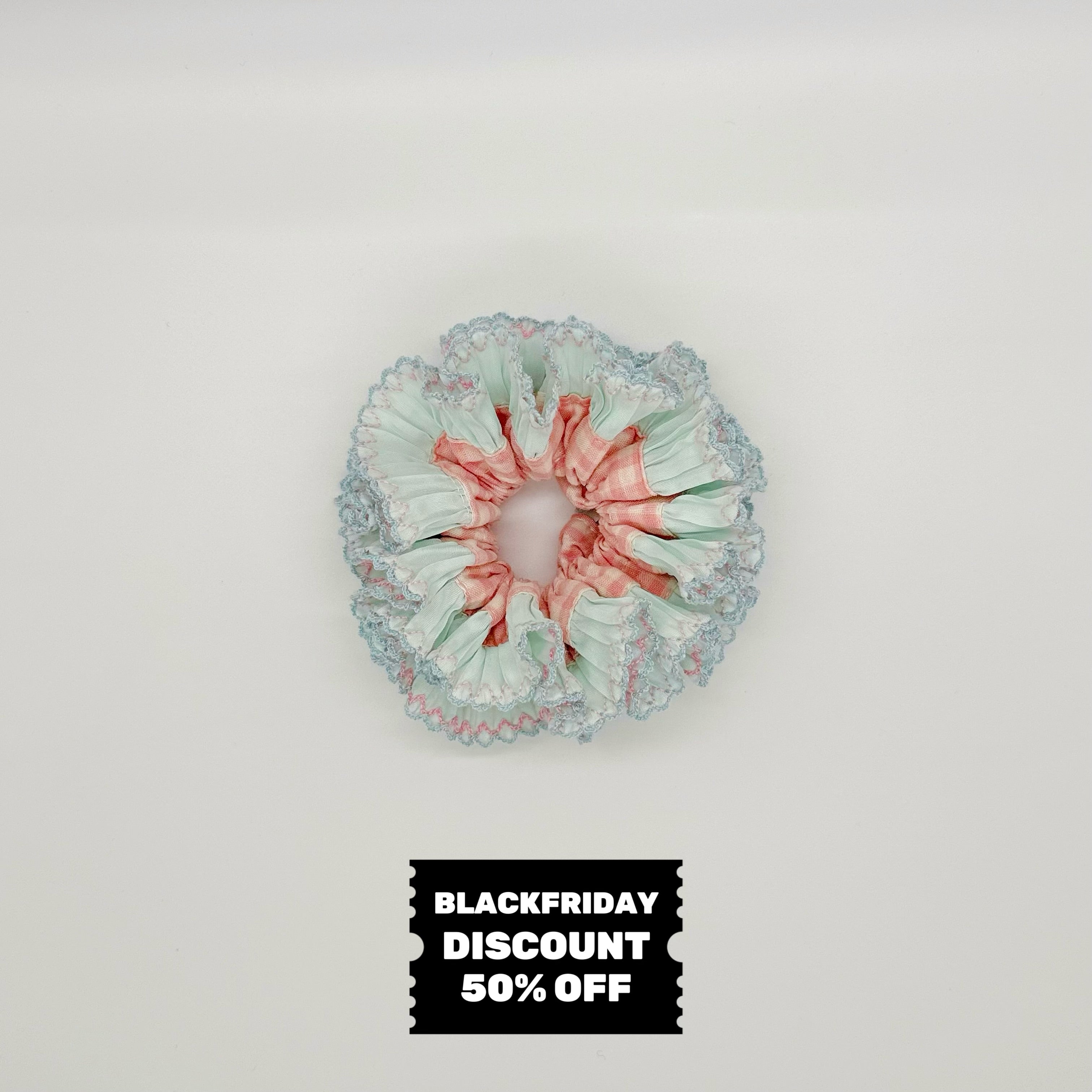 Bubble Cream - Ruffle Blue & Pink Scrunchie