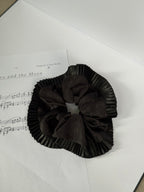 Elegance-Black silk Scrunchie with organ pleated lace，elegant Ponytail Holders，daylily hair tie