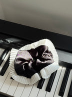 Elegance – Black Silk-Style Scrunchie with Pleated White Trim，elegant Ponytail Holders，daylily hair tie